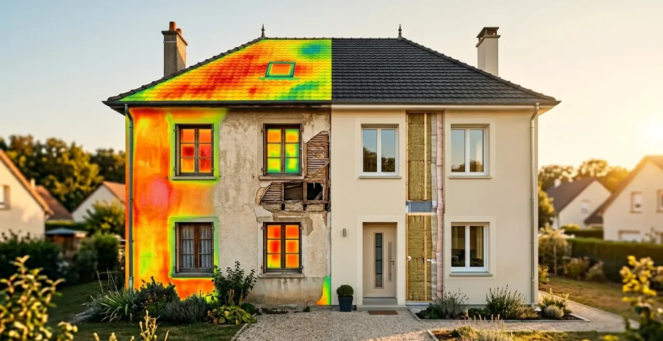 Vue thermique d'une maison en rénovation énergétique montrant les zones d'amélioration du DPE