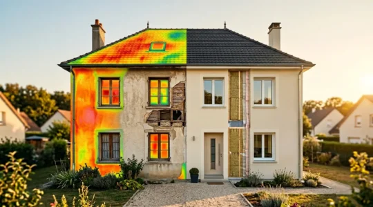 Vue thermique d'une maison en rénovation énergétique montrant les zones d'amélioration du DPE