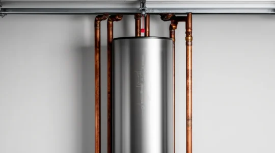 Installation moderne d'un chauffe-eau thermodynamique connecté à des panneaux solaires dans une maison intelligente