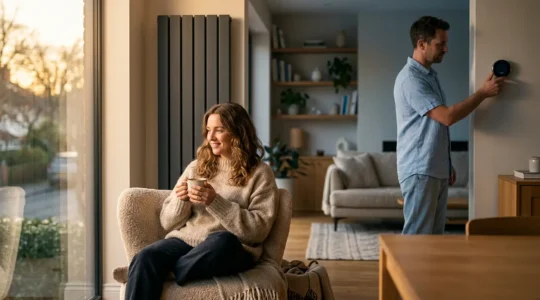 Famille dans un salon moderne avec différentes zones de confort thermique