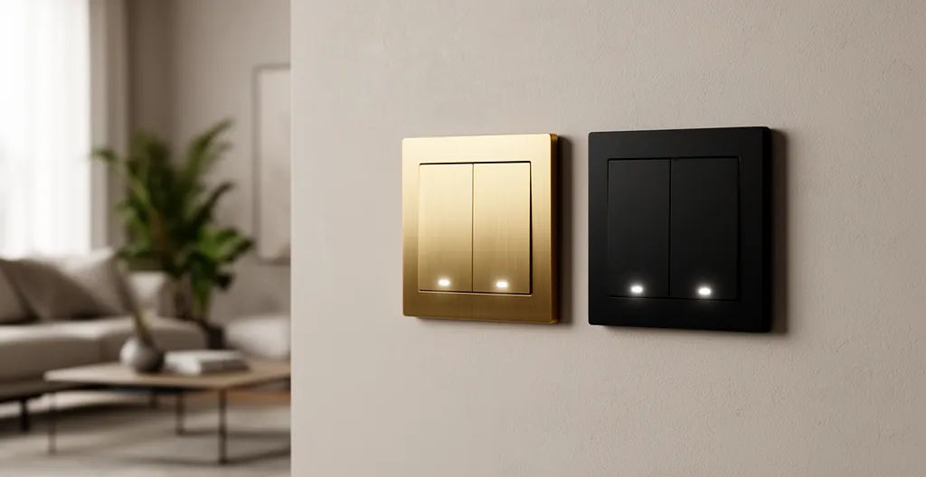 Système domotique avec micromodules intégrés derrière des interrupteurs de luxe dans un intérieur moderne