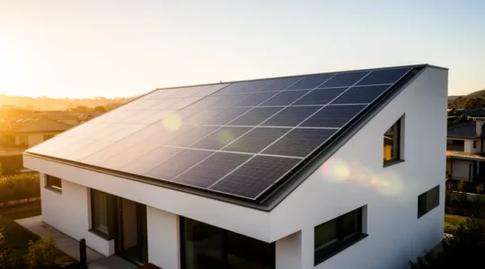 Installation photovoltaïque moderne sur toiture résidentielle avec optimisation énergétique