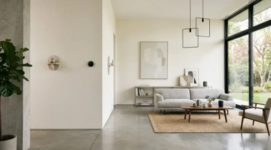 Écosystème domotique unifié illustrant l'interopérabilité du protocole Matter dans une maison moderne