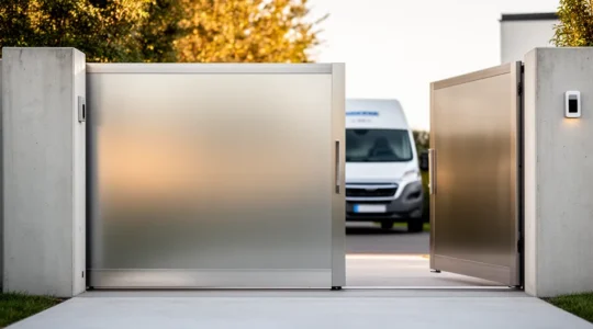 Portail électrique moderne avec système de contrôle à distance et technologie connectée
