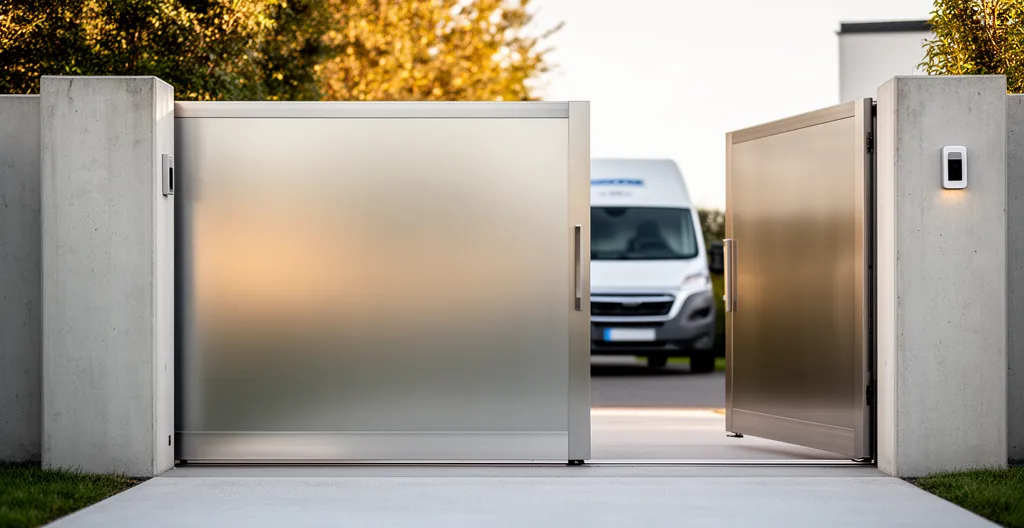 Portail électrique moderne avec système de contrôle à distance et technologie connectée