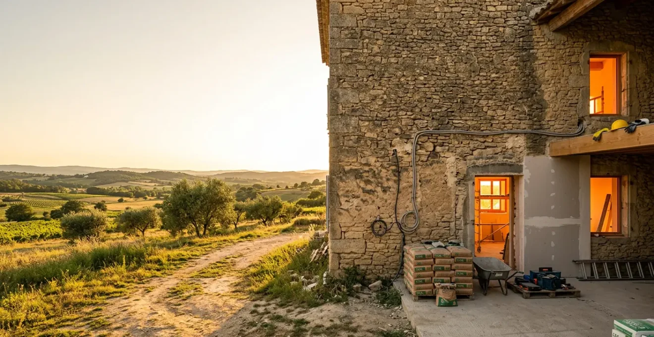 Maison en rénovation intégrant discrètement la domotique dans ses murs