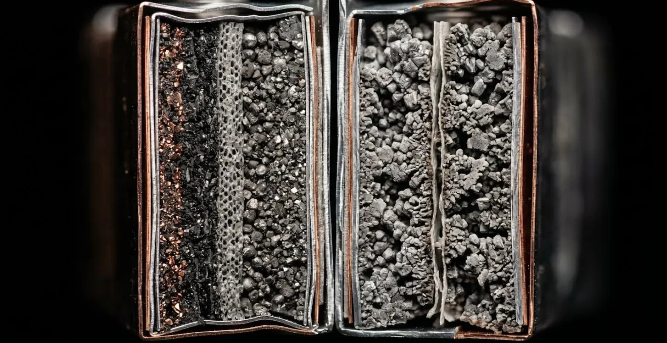 Vue macro de cellules de batterie LFP et lithium-ion côte à côte