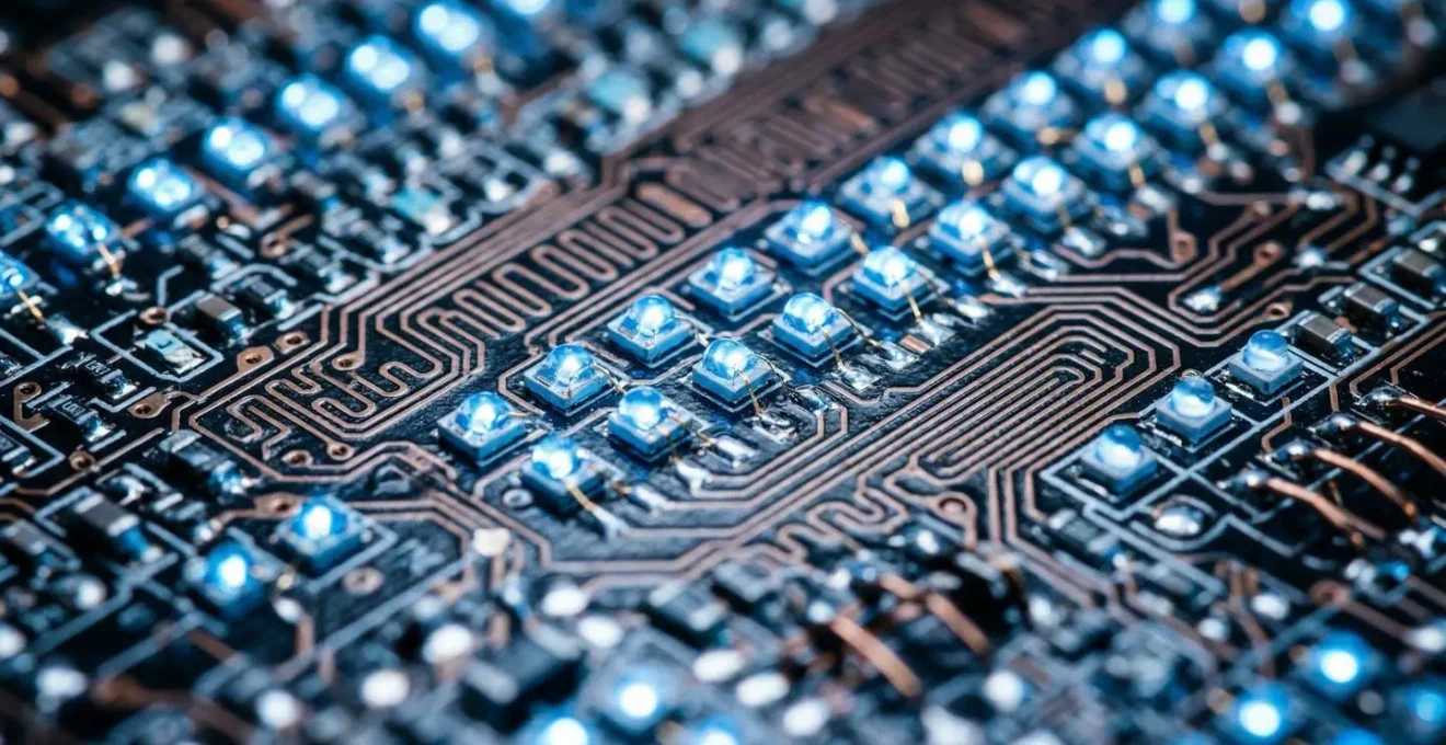 Vue macro détaillée de composants LED montrant la texture et la complexité technique