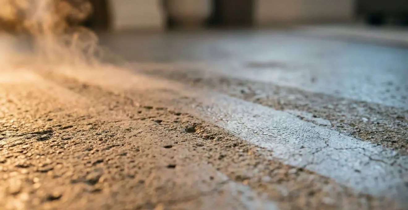 Vue macro d'une dalle de béton avec visualisation thermographique montrant la diffusion progressive de la chaleur
