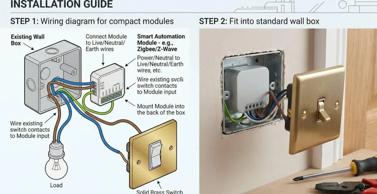 Solutions techniques pour installer un module domotique derrière un interrupteur en laiton massif