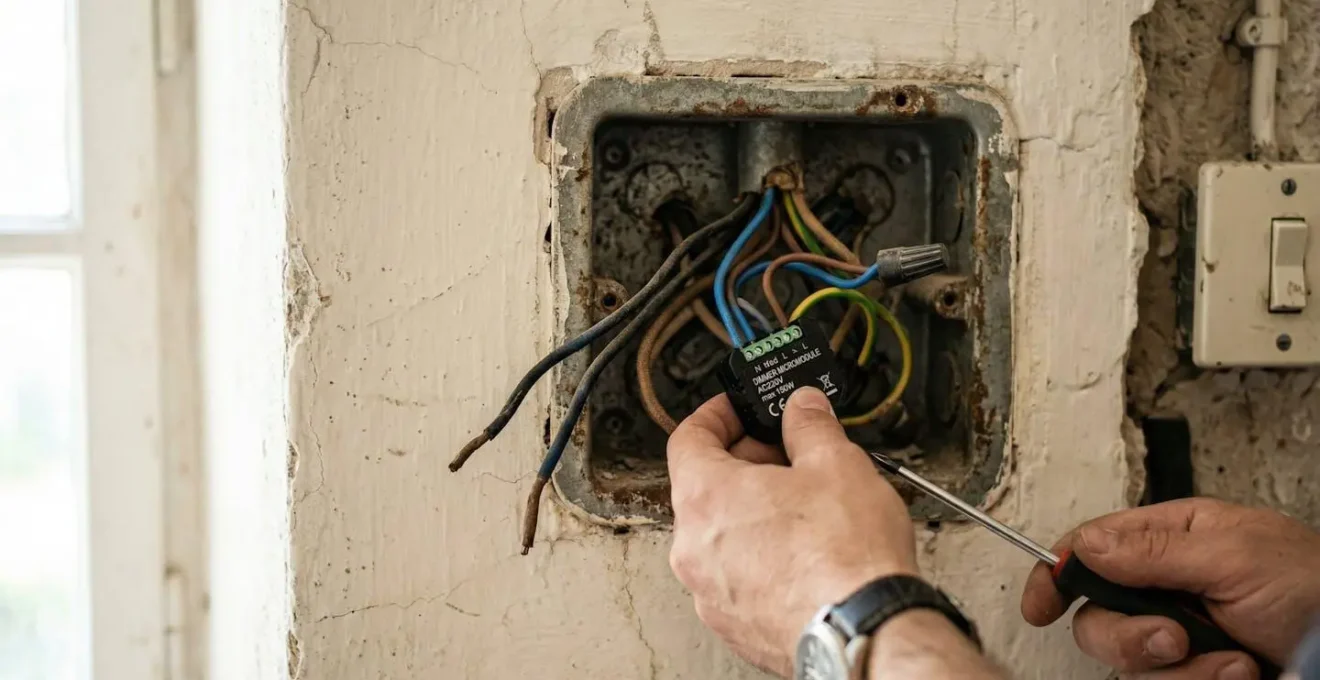 Installation d'un micromodule variateur dans une boîte d'encastrement ancienne