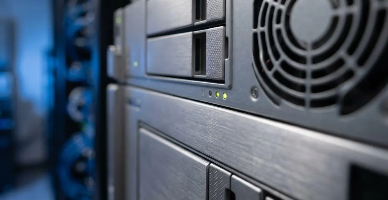 Serveur NAS professionnel dans une armoire technique sécurisée pour stockage vidéosurveillance
